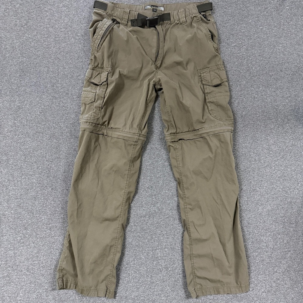 Y2K BC Clothing Convertible Cargo Pants Mens L Olive Zip Off Hiking Outdoors